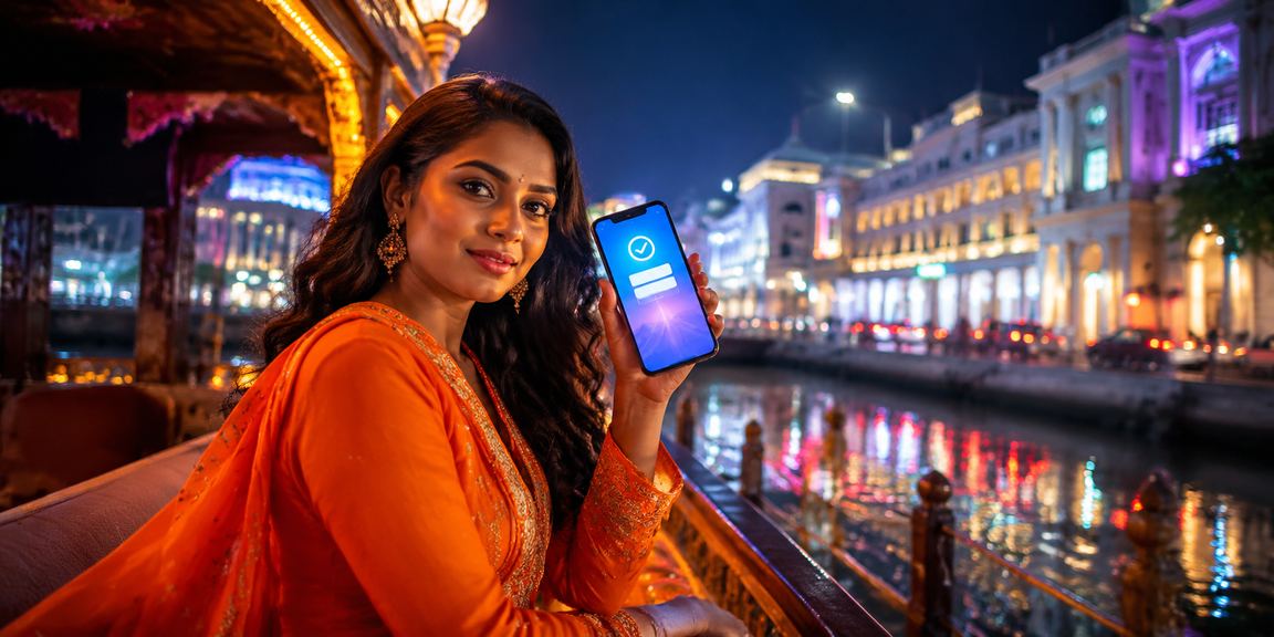 Delhi Connaught Place neon mobile payment scene