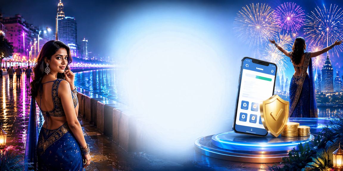 Mobile payment experience in Mumbai with blue and gold neon lights