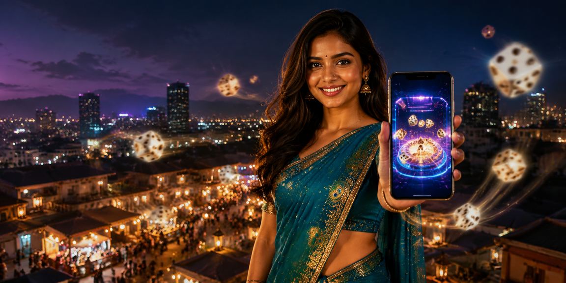 Woman enjoying live casino dice games on her mobile phone in Pune